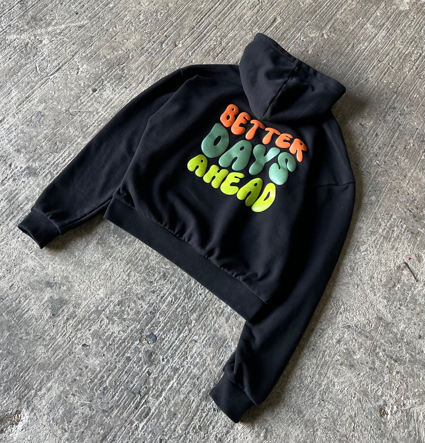 Retro Puff Print Hoodie - Jet Black