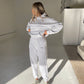 Ash grey hoodie and sweatpants set.