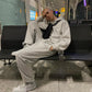 Ash grey hoodie and sweatpants set.
